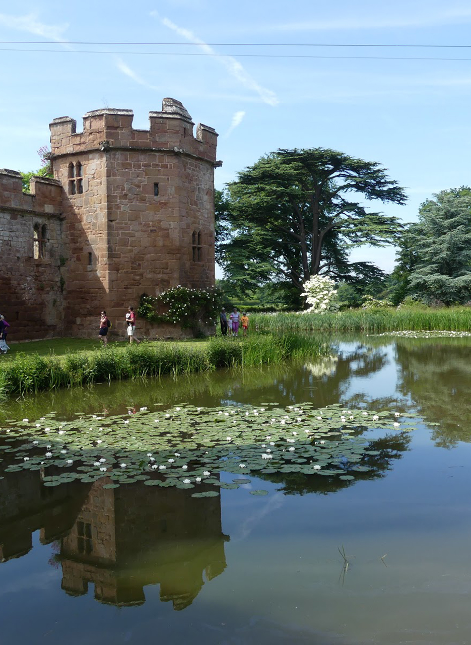 A view across the moat to the castle beyond.